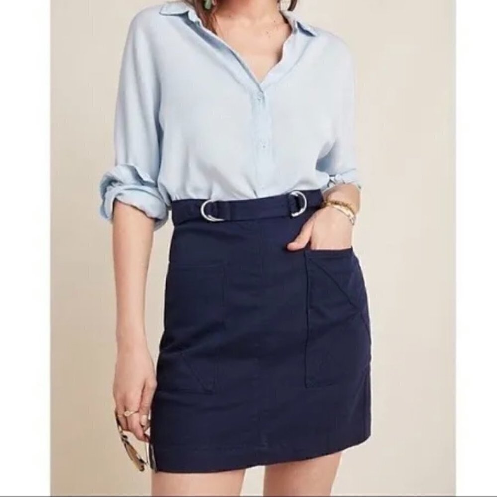 Anthropologie Pilcro And The Letterpress Mini A-Line Blue Skirt